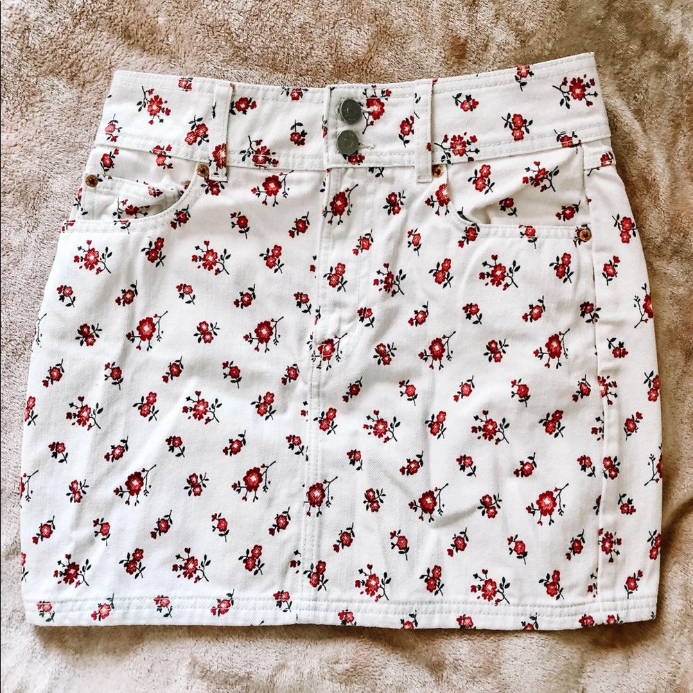 Urban Outfitters White Floral Denim Skirt